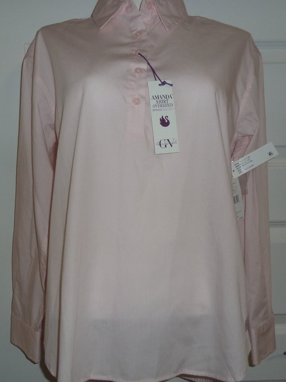 Gloria Vanderbilt Amanda Pullover Shirt Womens 100% Cotton Oversize Pink Parasol